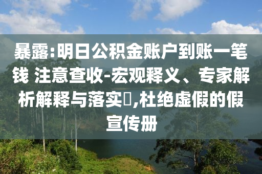 暴露:明日公積金賬戶到賬一筆錢 注意查收-宏觀釋義、專家解析解釋與落實?,杜絕虛假的假宣傳冊