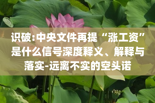 識破:中央文件再提“漲工資”是什么信號深度釋義、解釋與落實-遠(yuǎn)離不實的空頭諾