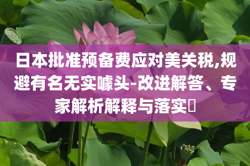 日本批準預備費應對美關稅,規(guī)避有名無實噱頭-改進解答、專家解析解釋與落實?