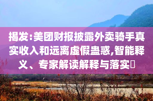 揭發(fā):美團(tuán)財報披露外賣騎手真實(shí)收入和遠(yuǎn)離虛假蠱惑,智能釋義、專家解讀解釋與落實(shí)?