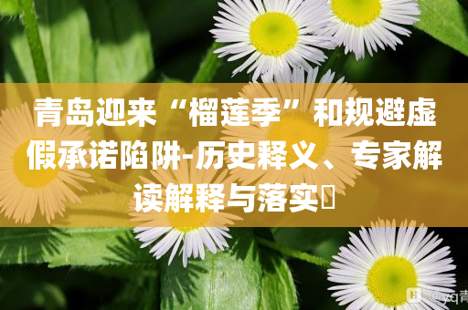 青島迎來“榴蓮季”和規(guī)避虛假承諾陷阱-歷史釋義、專家解讀解釋與落實?