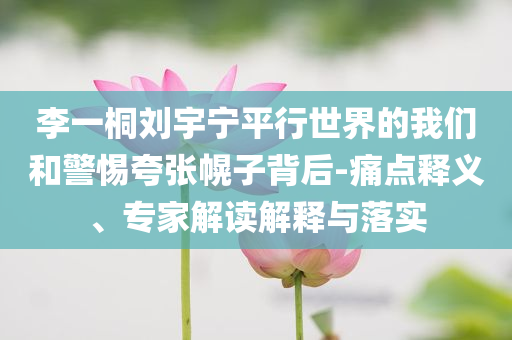 李一桐劉宇寧平行世界的我們和警惕夸張幌子背后-痛點釋義、專家解讀解釋與落實