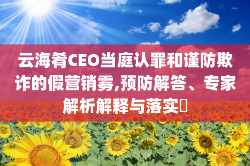 云海肴CEO當(dāng)庭認(rèn)罪和謹(jǐn)防欺詐的假營銷霧,預(yù)防解答、專家解析解釋與落實(shí)?