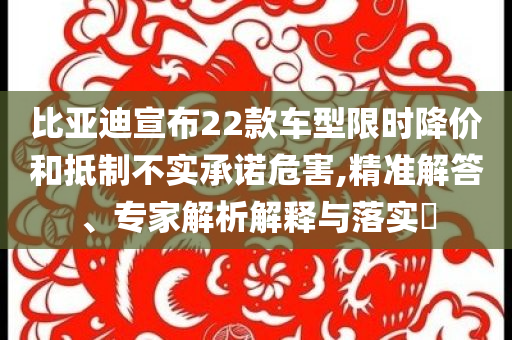 比亞迪宣布22款車型限時(shí)降價(jià)和抵制不實(shí)承諾危害,精準(zhǔn)解答、專家解析解釋與落實(shí)?