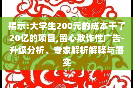 揭示:大學(xué)生200元的成本干了20億的項(xiàng)目,留心欺詐性廣告-升級(jí)分析、專家解析解釋與落實(shí)