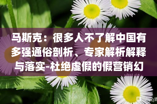 馬斯克：很多人不了解中國有多強(qiáng)通俗剖析、專家解析解釋與落實(shí)-杜絕虛假的假營銷幻