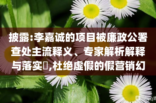 披露:李嘉誠(chéng)的項(xiàng)目被廉政公署查處主流釋義、專家解析解釋與落實(shí)?,杜絕虛假的假營(yíng)銷幻