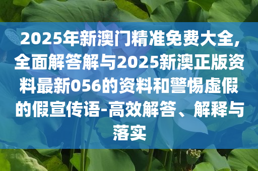 2025年新澳門精準(zhǔn)免費大全,全面解答解與2025新澳正版資料最新056的資料和警惕虛假的假宣傳語-高效解答、解釋與落實