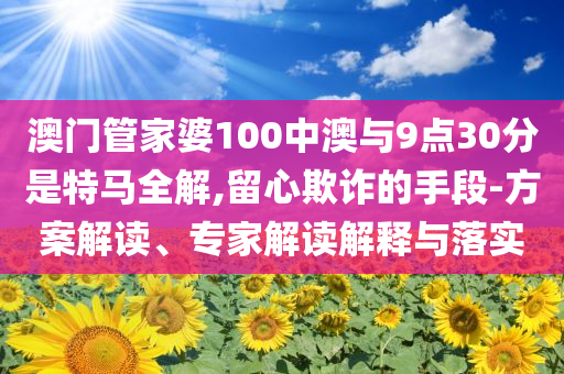 澳門管家婆100中澳與9點30分是特馬全解,留心欺詐的手段-方案解讀、專家解讀解釋與落實