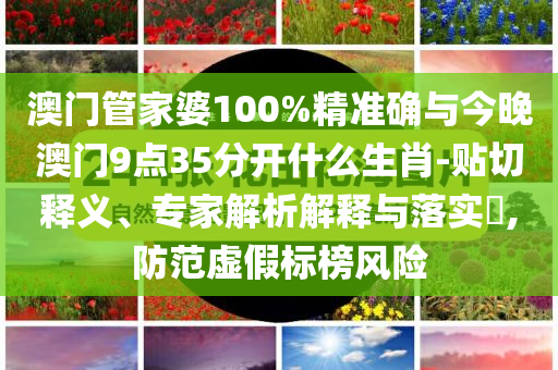 澳門管家婆100%精準(zhǔn)確與今晚澳門9點35分開什么生肖-貼切釋義、專家解析解釋與落實?,防范虛假標(biāo)榜風(fēng)險