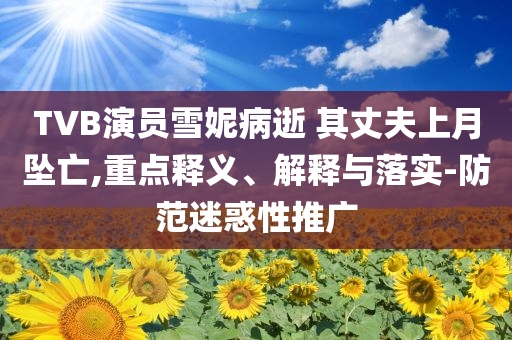 TVB演員雪妮病逝 其丈夫上月墜亡,重點釋義、解釋與落實-防范迷惑性推廣