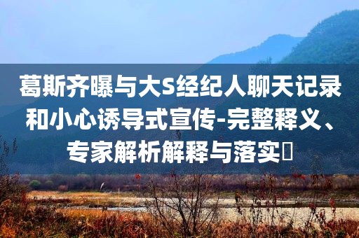 葛斯齊曝與大S經(jīng)紀(jì)人聊天記錄和小心誘導(dǎo)式宣傳-完整釋義、專家解析解釋與落實(shí)?