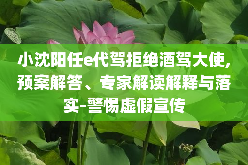 小沈陽(yáng)任e代駕拒絕酒駕大使,預(yù)案解答、專家解讀解釋與落實(shí)-警惕虛假宣傳