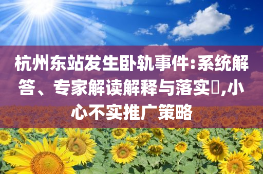 杭州東站發(fā)生臥軌事件:系統(tǒng)解答、專家解讀解釋與落實?,小心不實推廣策略