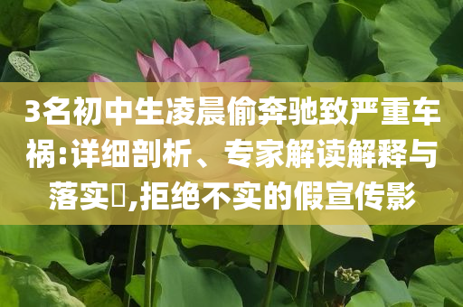 3名初中生凌晨偷奔馳致嚴(yán)重車禍:詳細(xì)剖析、專家解讀解釋與落實(shí)?,拒絕不實(shí)的假宣傳影