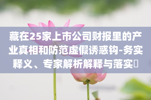 藏在25家上市公司財(cái)報(bào)里的產(chǎn)業(yè)真相和防范虛假誘惑鉤-務(wù)實(shí)釋義、專家解析解釋與落實(shí)?