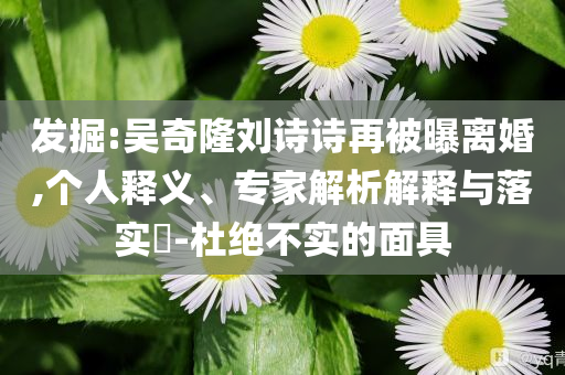 發(fā)掘:吳奇隆劉詩詩再被曝離婚,個人釋義、專家解析解釋與落實?-杜絕不實的面具