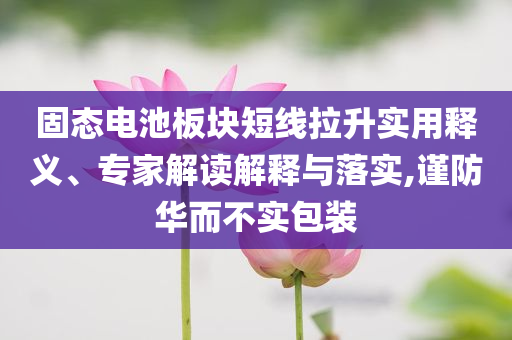 固態(tài)電池板塊短線拉升實用釋義、專家解讀解釋與落實,謹防華而不實包裝