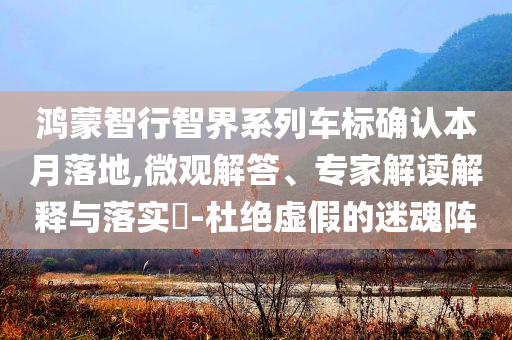 鴻蒙智行智界系列車標(biāo)確認(rèn)本月落地,微觀解答、專家解讀解釋與落實?-杜絕虛假的迷魂陣