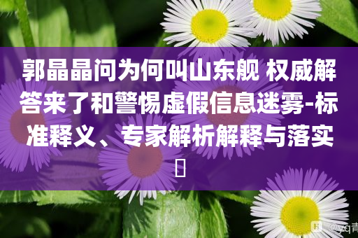 郭晶晶問為何叫山東艦 權(quán)威解答來了和警惕虛假信息迷霧-標準釋義、專家解析解釋與落實?