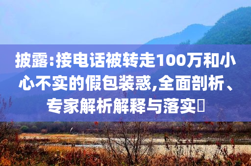 披露:接電話被轉(zhuǎn)走100萬和小心不實(shí)的假包裝惑,全面剖析、專家解析解釋與落實(shí)?