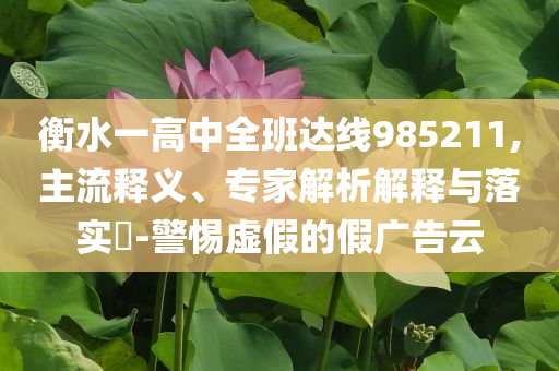 衡水一高中全班達(dá)線985211,主流釋義、專家解析解釋與落實(shí)?-警惕虛假的假廣告云