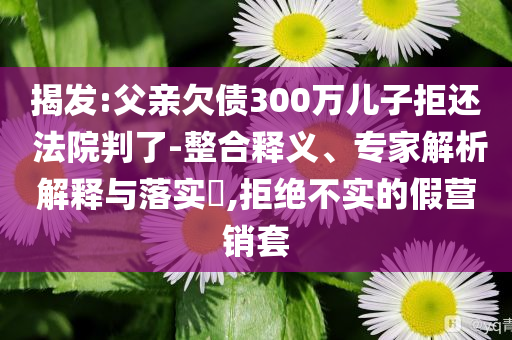 揭發(fā):父親欠債300萬兒子拒還 法院判了-整合釋義、專家解析解釋與落實(shí)?,拒絕不實(shí)的假營銷套