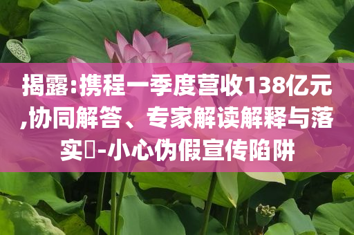 揭露:攜程一季度營收138億元,協(xié)同解答、專家解讀解釋與落實?-小心偽假宣傳陷阱