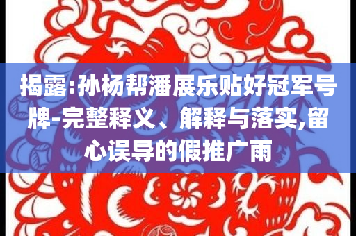 揭露:孫楊幫潘展樂貼好冠軍號牌-完整釋義、解釋與落實,留心誤導(dǎo)的假推廣雨